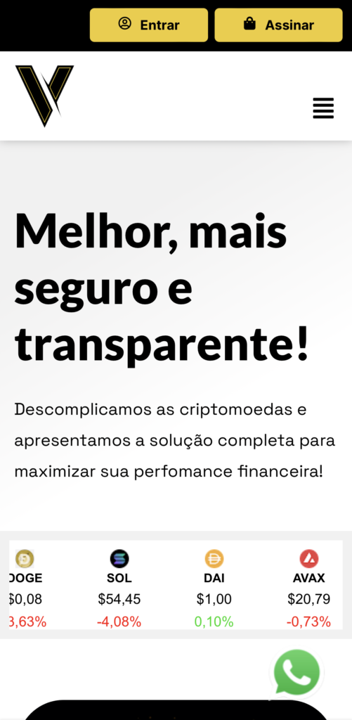 Página da Vault, mobile