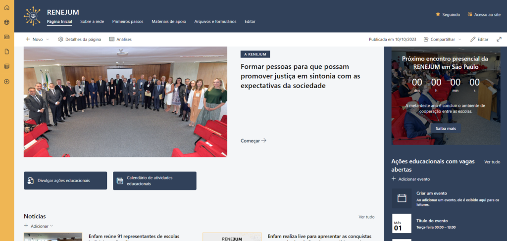 Página da Renejum, desktop