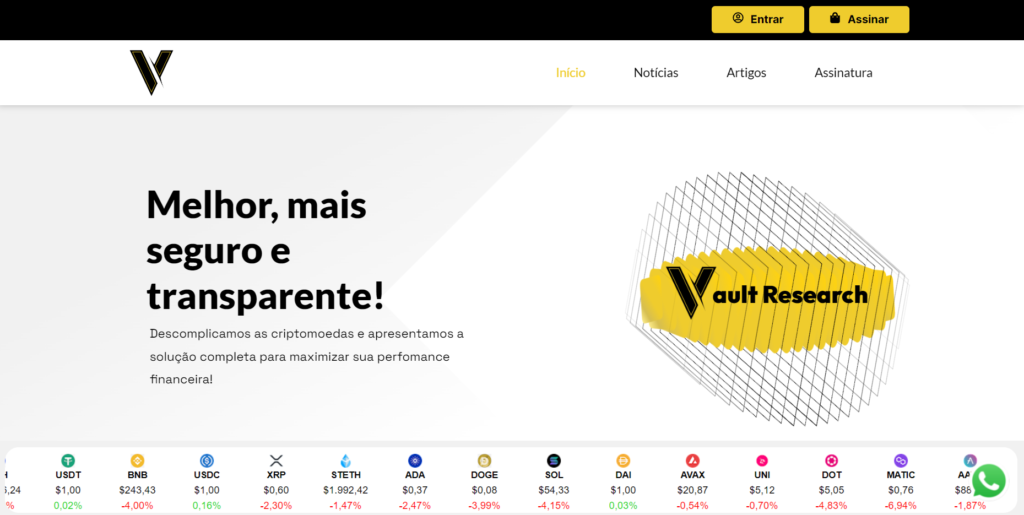 Página da Vault, desktop